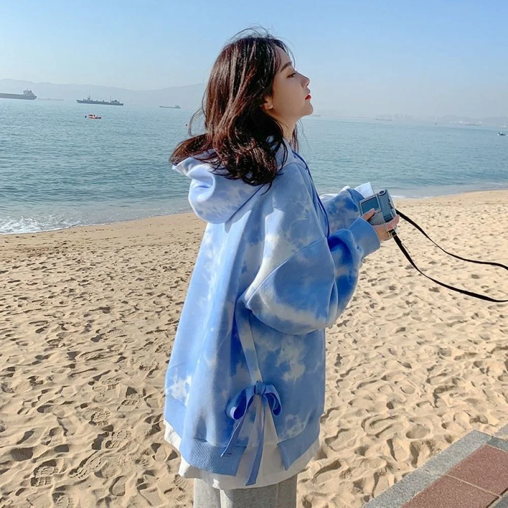 

Women Tie Dye Hoodie Harajuku Loose Drawstring Sweatshirt Autumn Winter Ladies Baggy Hooded Sweatshirts Jumper Pull Femme Coat