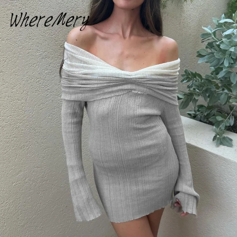 WhereMery сексуальные тонкие мини-платья с открытыми плечами осенняя мода новое