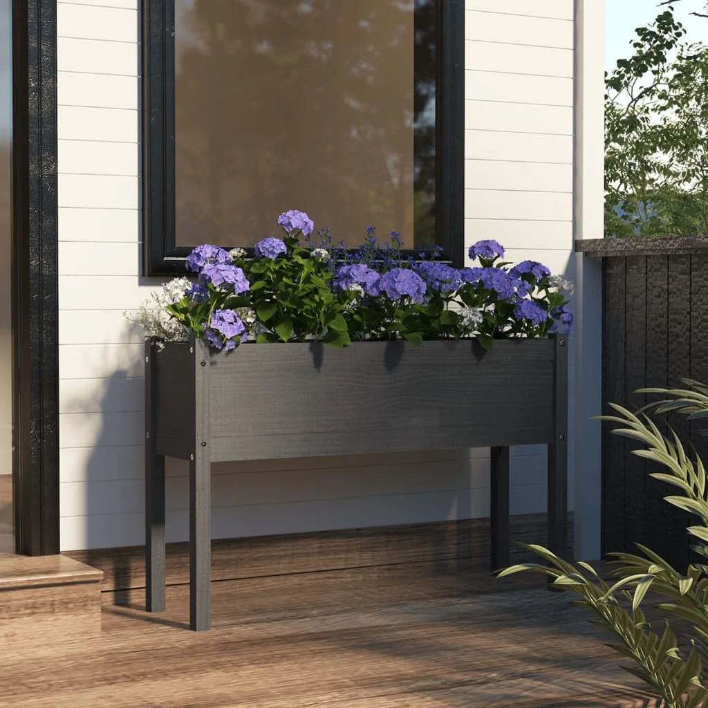 

Garden Planters, Solid Pinewood Patio Plant Pots, Raised Bed Garden Decoration Grey 110x31x70 cm