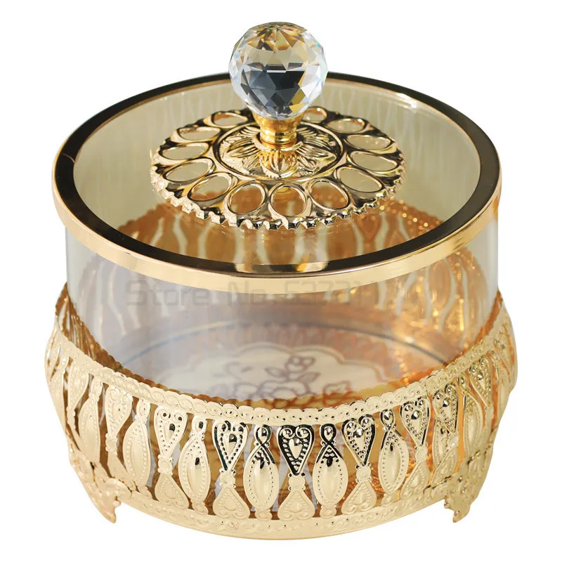 

Роскошная прозрачная металлическая стеклянная банка для конфет банка для хранения закусок с крышкой Стеклянная Бутылка Контейнер украшение для дома SCD