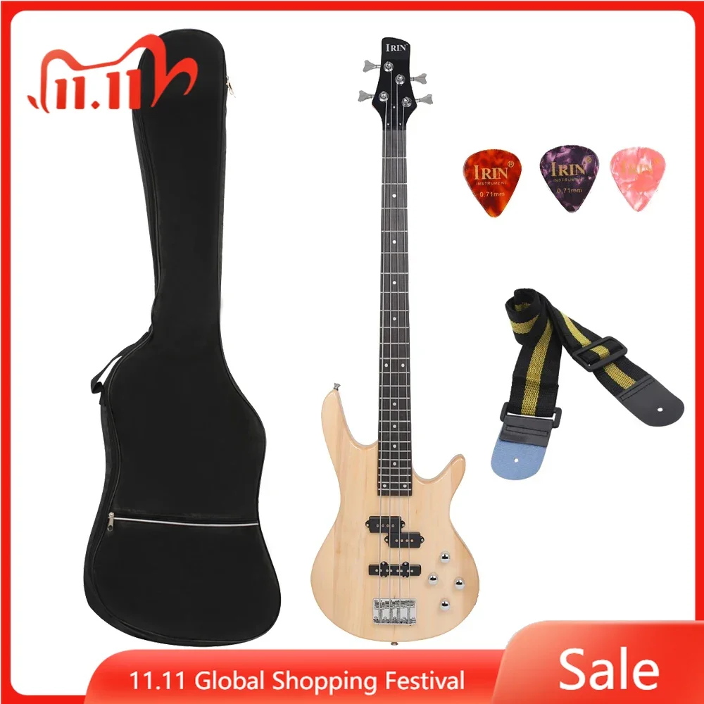 

ST Electric Bass Guitar 4 Strings High Quality Natural Wood Body Electric Bass Guitar Guitarra with Bag Pick Strap Accessories