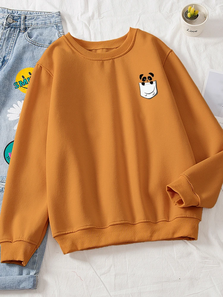 

Женская толстовка с карманами на груди с принтом марки панды, осенняя толстовка с круглым вырезом, простая Толстовка Оверсайз, модная повсе...