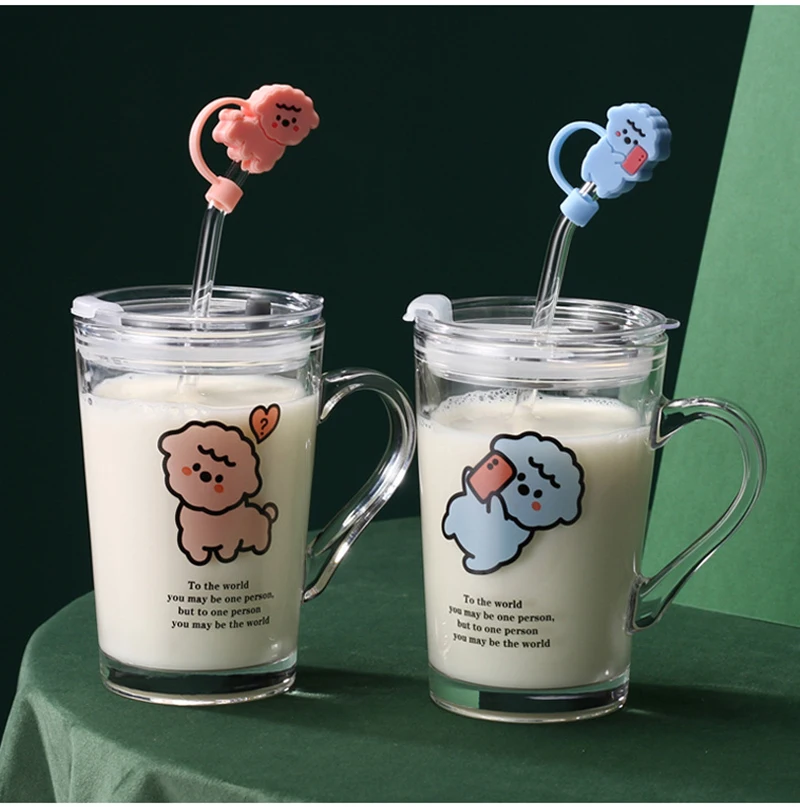 

Household Items With Straws Water Cup Oatmeal Cup Cute Water Cup Milk Tea Cup Creative Transparent Glass Can Be Given To Friends