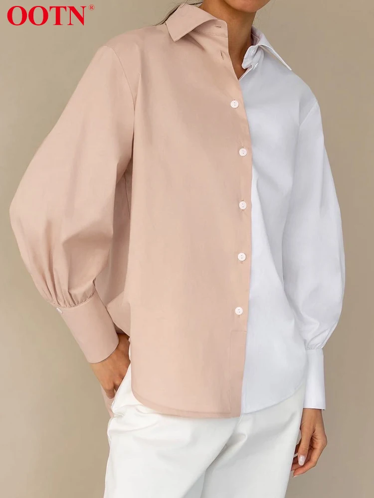 

OOTN 2022 Office Lady Patchwork Shirt Casual Long Sleeve Ladies Top Turn Down Collar Blouse Buttons Autumn Spring Shirt Women