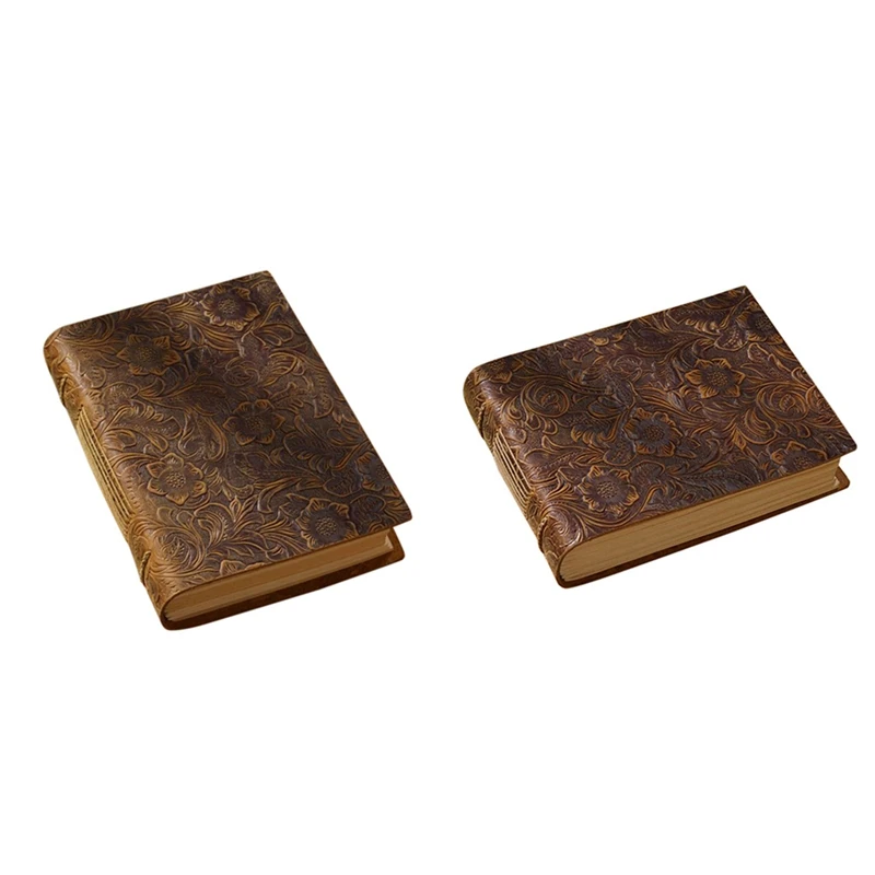 

2Pcs Handmade Notebook Pu Leather Cover Thick Sketchbook Retro Diary Student Gift Blank Kraft Paper Book 400 Pages,A & B