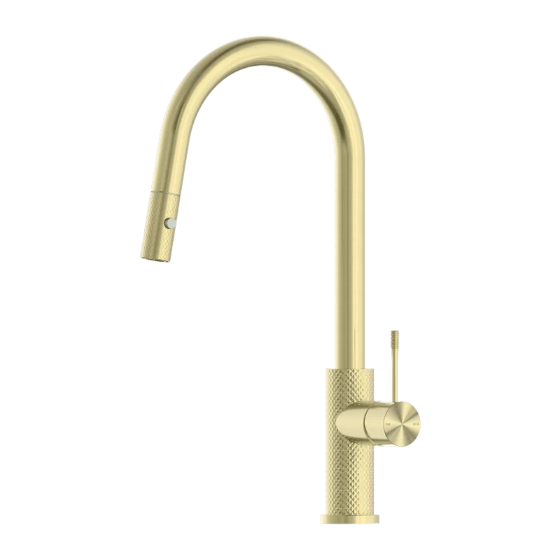 Купи New Type Brushed Gold Lead Free Brass Ceramic Spool Deck Mounted Kitchen faucet Pull Out Sink Mixer Faucet за 12,106 рублей в магазине AliExpress