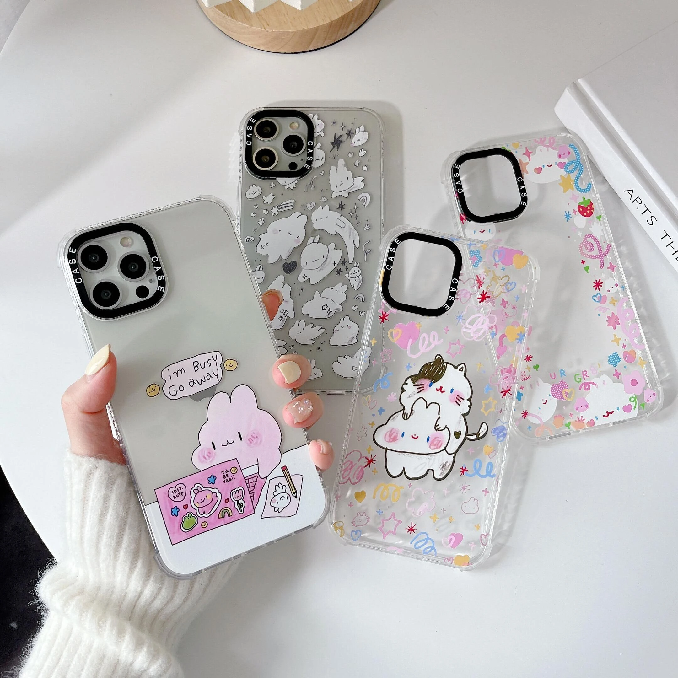 

2022 Cartoon soft Clear Phone Case for iPhone 11 12 13 Pro Max 13 Mini XS XR 7 8 Plus Cute little White Rabbit Back Cover