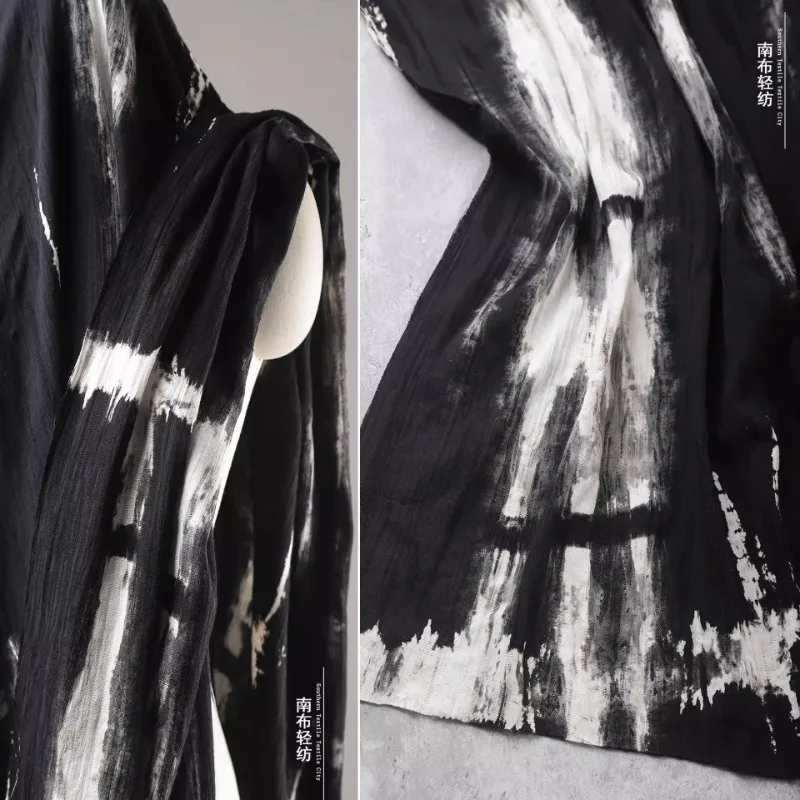 Фото Винтажная хлопчатобумажная ткань Black Tie Dye для стираной, чтобы сделать старую верхнюю одежду, платье, дизайнерскую ткань, шитье своими руками по дворам №2