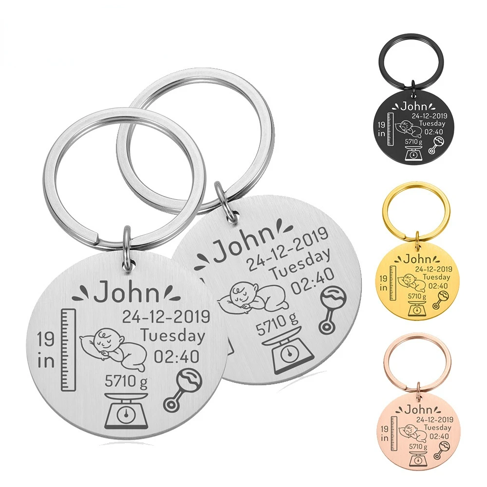 Брелок для ключей новорожденных с именем рождения и весом |