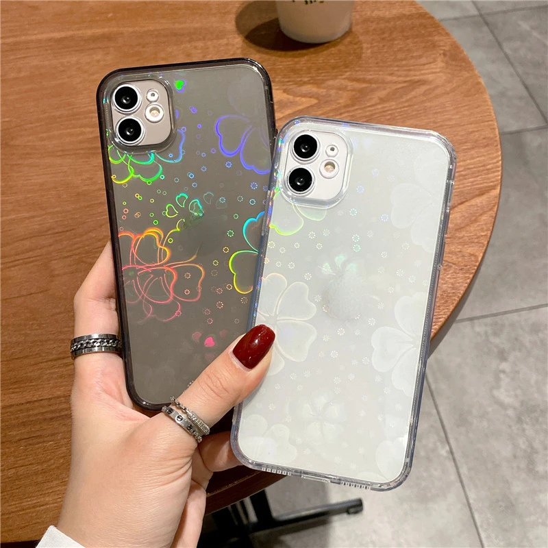 

Gradient Laser Love Heart Clear Soft Case for iPhone 13 12 11 Pro Max MiNi X XR XS 7 8 Plus SE 2020 Transparent Cover