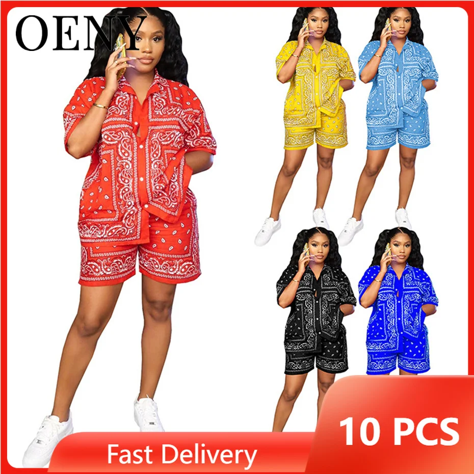 

Women's Summer Printed 2 Piece Set Lapel Button Up Shirt Top Shorts Bottoms Comfort Leisure Time Wholesale Items Bulk Lots O9170