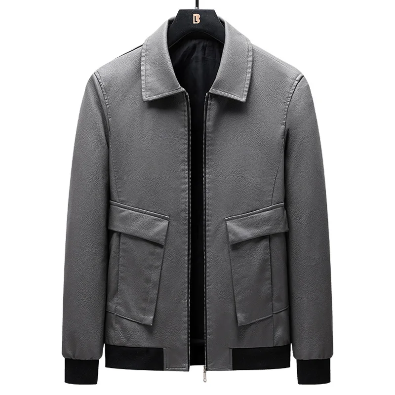 

2021 Fall New Men's Simple Leather Jacket Casual Stand Collar Faux Leather Coat/Large Size Men's Business Leather Jacket M-8XL
