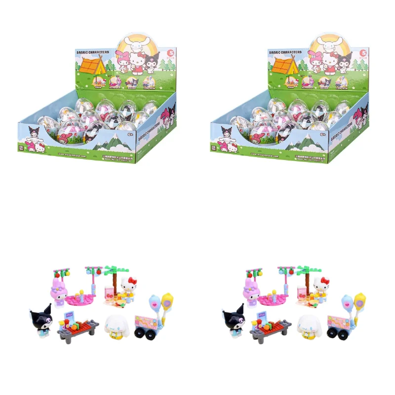 

Hello Kitty Family Camping Gacha Kuromi My melody Cinnamoroll Mini Kindergarten Assemble Building Blocks Surprise Blind Box Toys