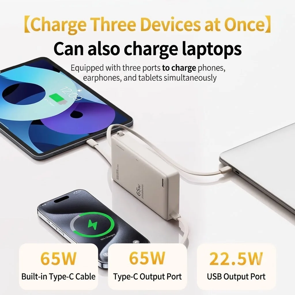 Фото Портативное зарядное устройство Remax 65W 20000mAh Type-C для ноутбуков, планшетов и телефонов, внешний аккумулятор, быстрая зарядка №2
