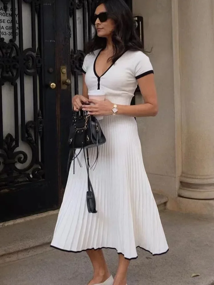 Женский плиссированный комплект из двух предметов элегантный белый с длинной