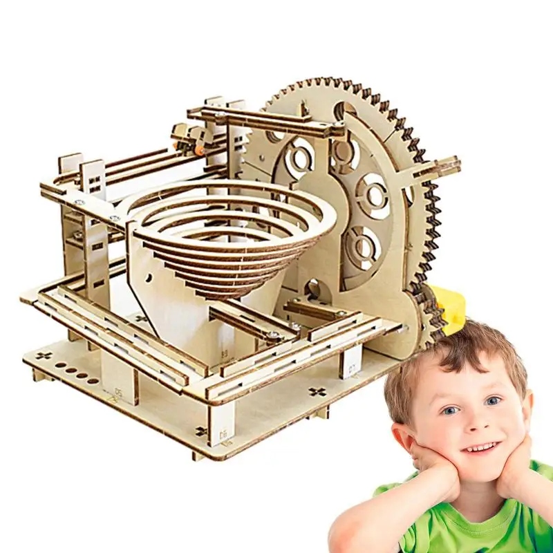 

3D Wood Puzzle DIY Mechanical Gear Engineering Block Toys Science And Technology Wooden Electric Track Roller Ball Gifts For