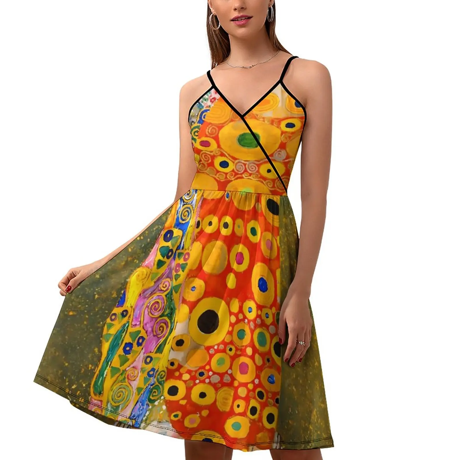 

Женское платье в стиле бохо Gustav Klimt Hope, Пляжное Платье с абстрактным изображением, летнее платье на бретелях-спагетти, Повседневное платье большого размера