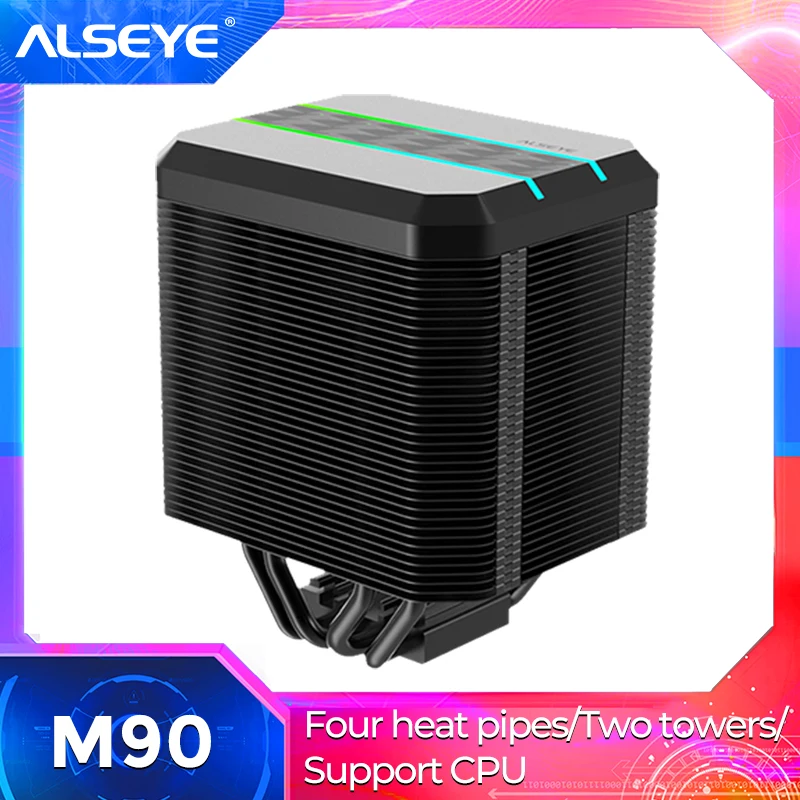 ALSEYE M90 CPU Fan Cooler PWM 90mm 4 Pin 4 Heat Pipe Cooler support X99 motherboard for LGA 775 115x1366 2011 AM2 + AM3 + AM4