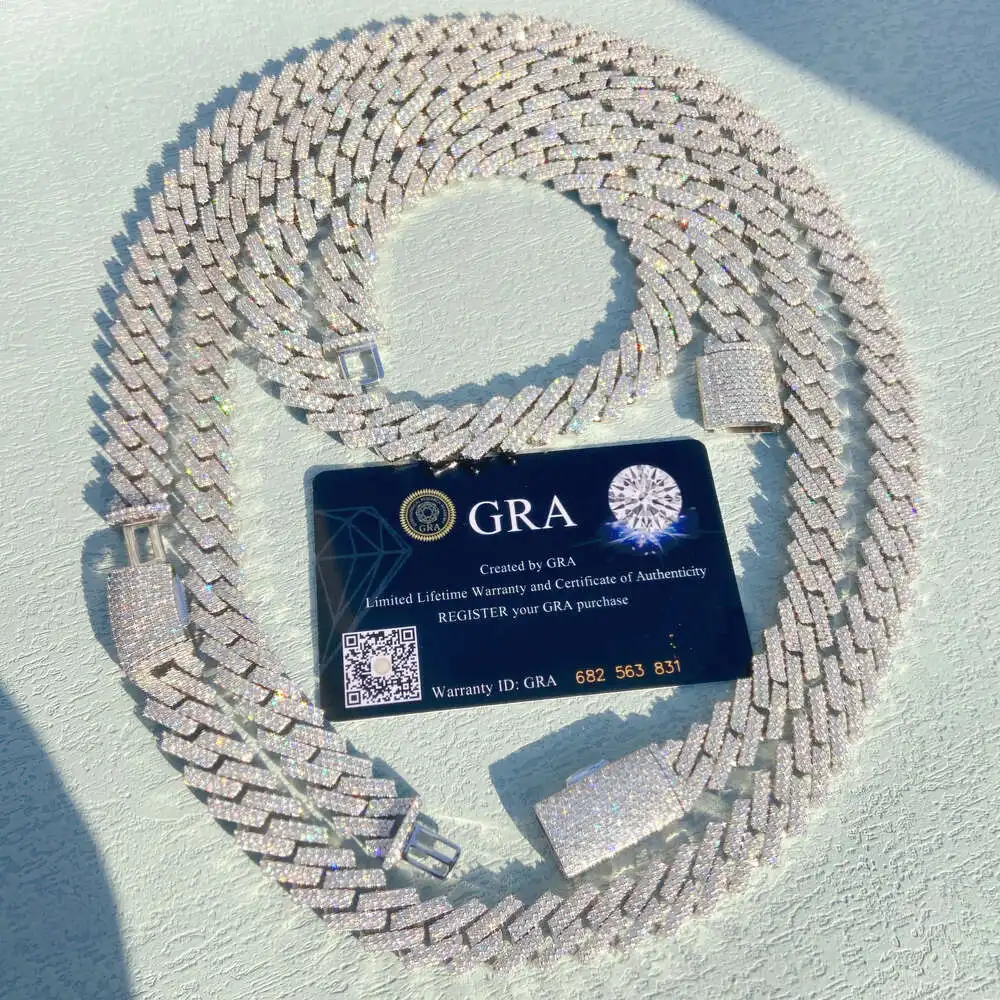 Женское ожерелье из серебра 925 пробы с муассанитом 12 мм 13 14 15 16 18 ширина в два ряда