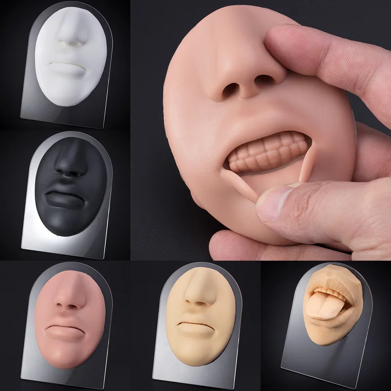 

1pc Soft Silicone Face Nose Mouth Model Practice Piercing Teaching Tool for Jewelry Display Simulation White Black Can Be Reused