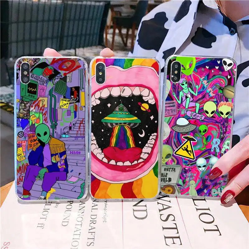 

Aesthetics Cartoon alien space Phone Case for iPhone 11 12 13 Mini Pro Max 8 7 6 6S Plus X 5 SE 2020 XR XS Case shell