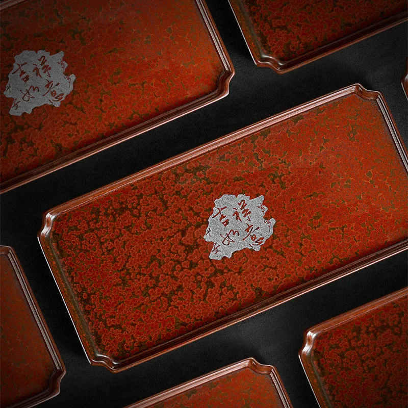 

Изумрудно-красный квадратный чайный поднос Tianmu на удачу, маленький прямоугольный керамический поднос, бамбуковый чайный поднос, чайный сто...