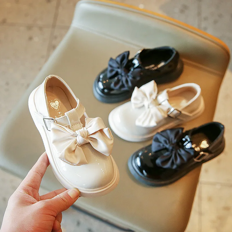 

Girls' Casual Shoes Silk Bow Fashion Spring Children's Shoes Black and White 26-36 School Daily Spring Children's Shoes
