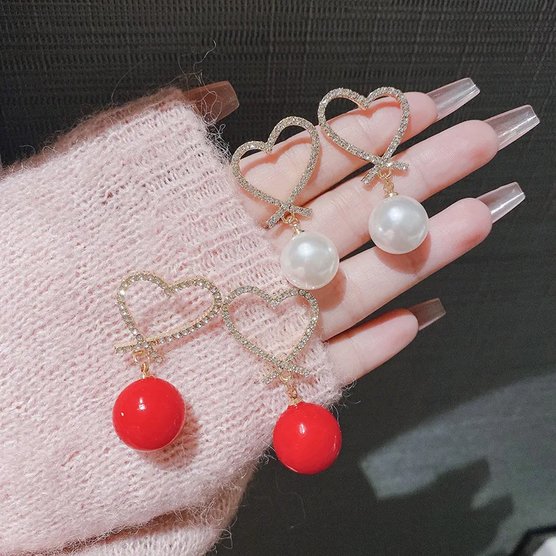 Серьги с имитацией жемчуга для женщин круглые серьги-гвоздики в форме сердца