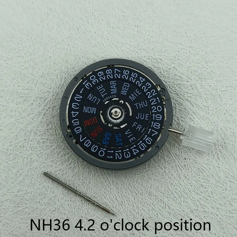 Japan Original NH36/NH36A Automatic Movement 4.2 O'Clock Crown Date/ Week Men's Black Watch Movement Watch Mechanical Parts