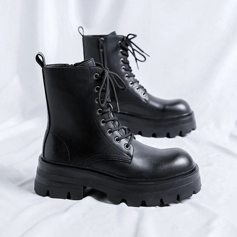 

Мужские черные ботильоны из натуральной кожи, с круглым носком