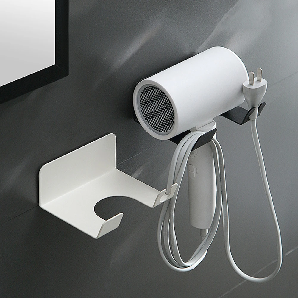 

Wall Mounted Hair Dryer Rack Bathroom Organizer Accessories Hair Dryer Shelf With Hook Punch-free Bathroom Storage Holder