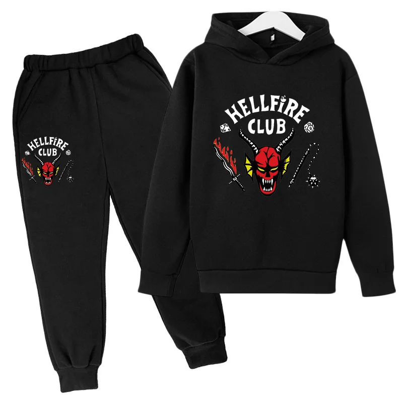 2022 Boys and Girls Clothes Popular Stranger Things 4 Printed Hoodie Long Sleeve Children's Hellfire Club Sweatshirt Pant Suit