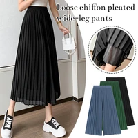 womens pleated high waisted chiffon flowy casual loose pleated wide leg cropped palazzo pants