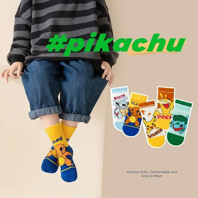 

Носки для мальчиков из серии Pokemon, удобные милые носки до середины икры Пикачу, спортивные хлопковые носки на осень и зиму, детский подарок