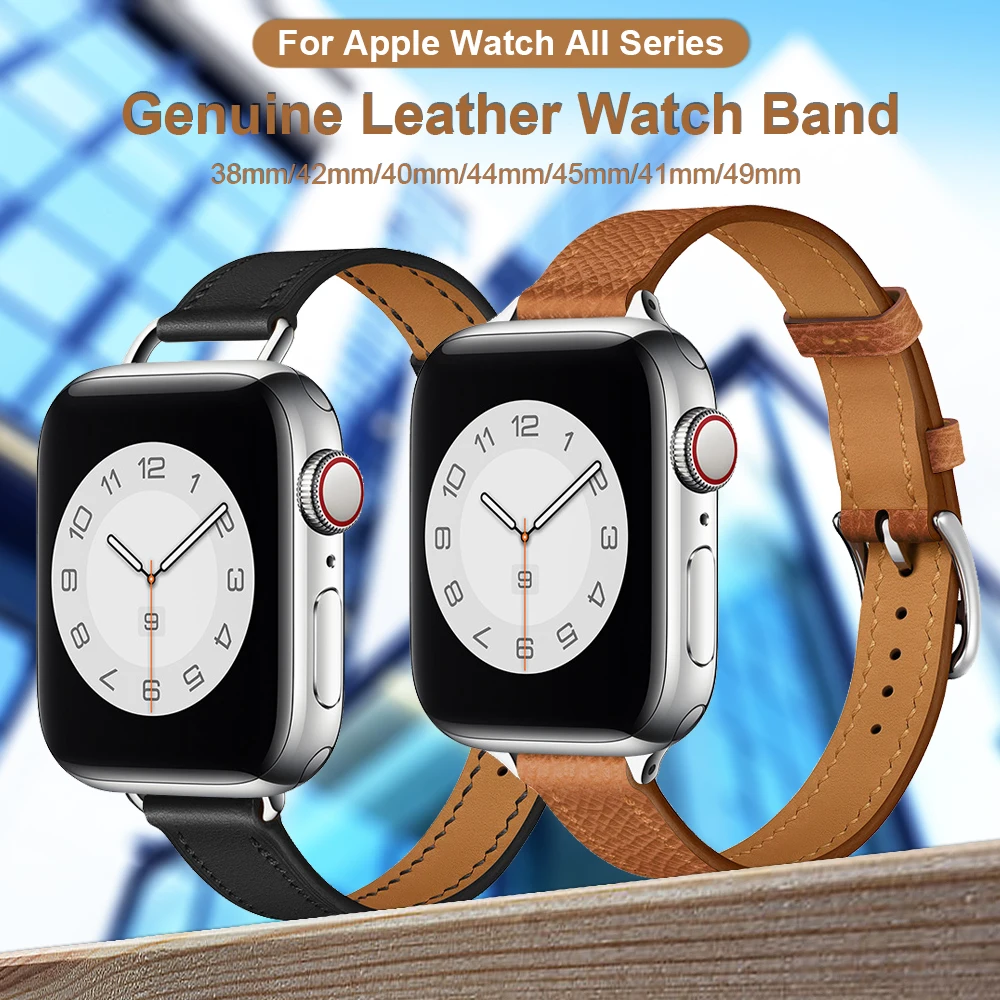 Enlarge Leather Watch Strap For Apple Watch Series 8 7 45mm 41mm Band Slim Bracelet For iWatch Ultra 49mm 6 5 se 44mm 40mm 42mm Correa