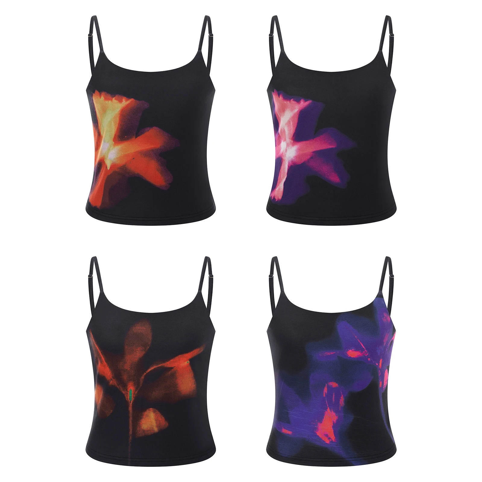 Женский укороченный топ на бретелях-спагетти с цветочным принтом