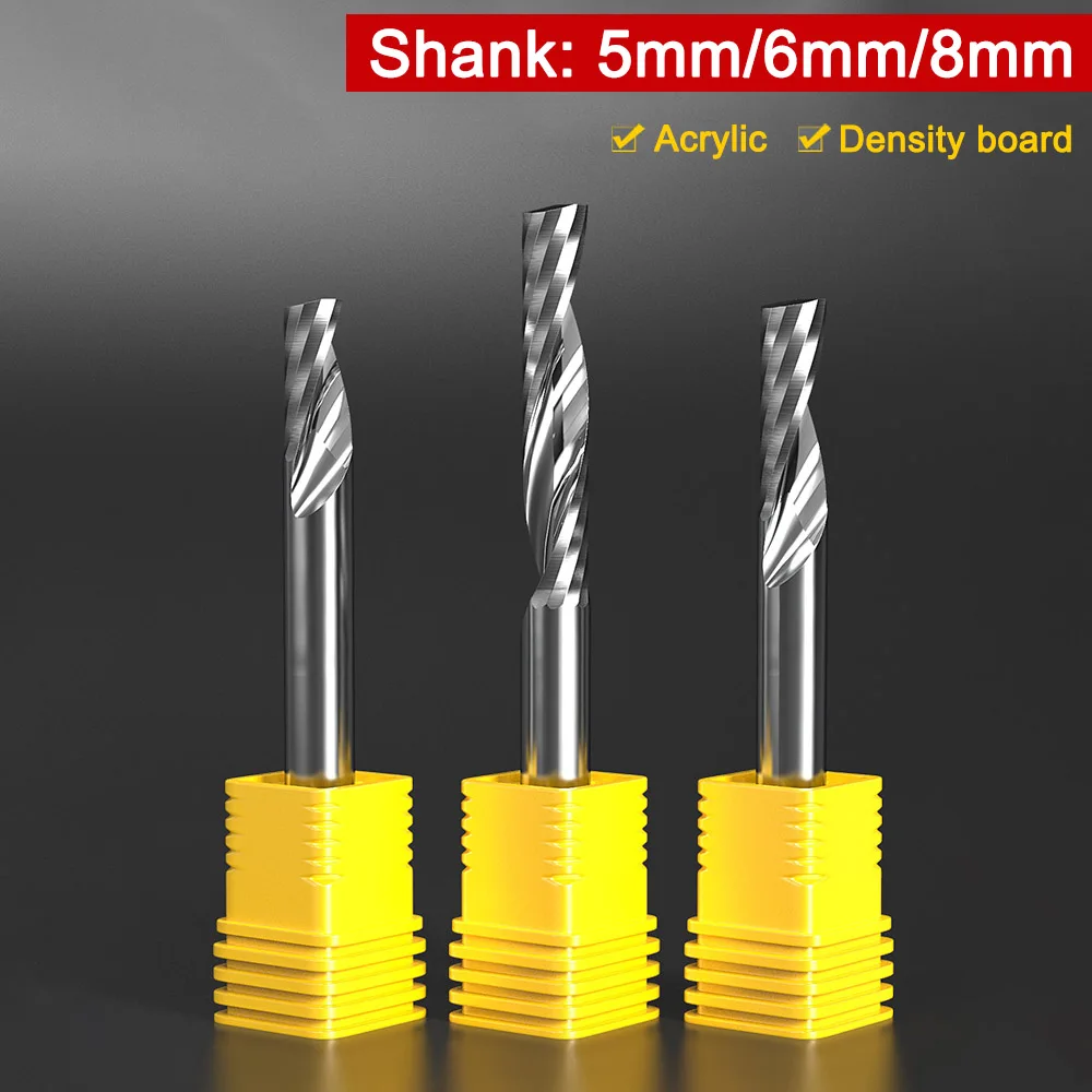 

5/6/8mm Shank Acrylic/Density Cutter Single Flute Spiral Up Cut Router Bit CNC End Mill Tungsten Steel Carbide Milling Cutter