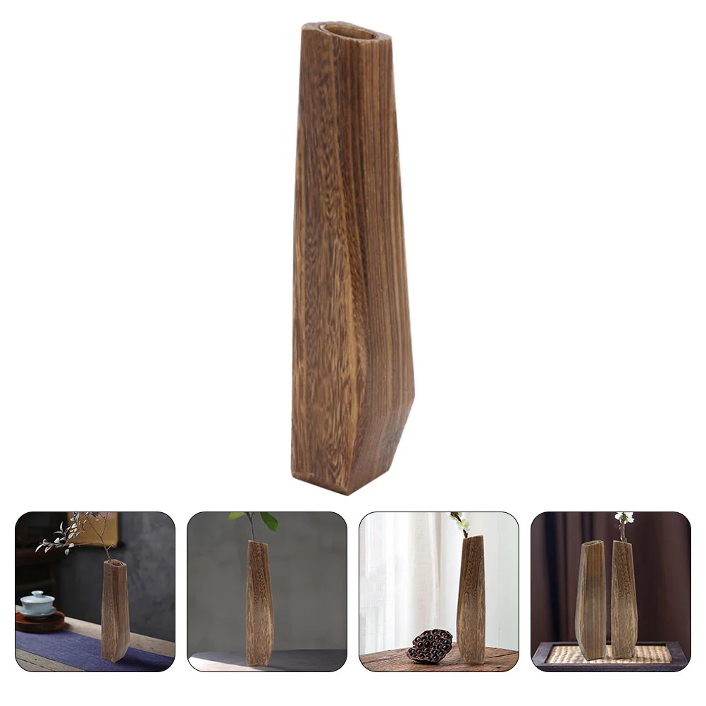 

Vase Flower Wooden Decorative Woodvases Pot Terrarium Floral Tall Natural Tabletop Bonsai Bud Centerpieces Home Container Decor