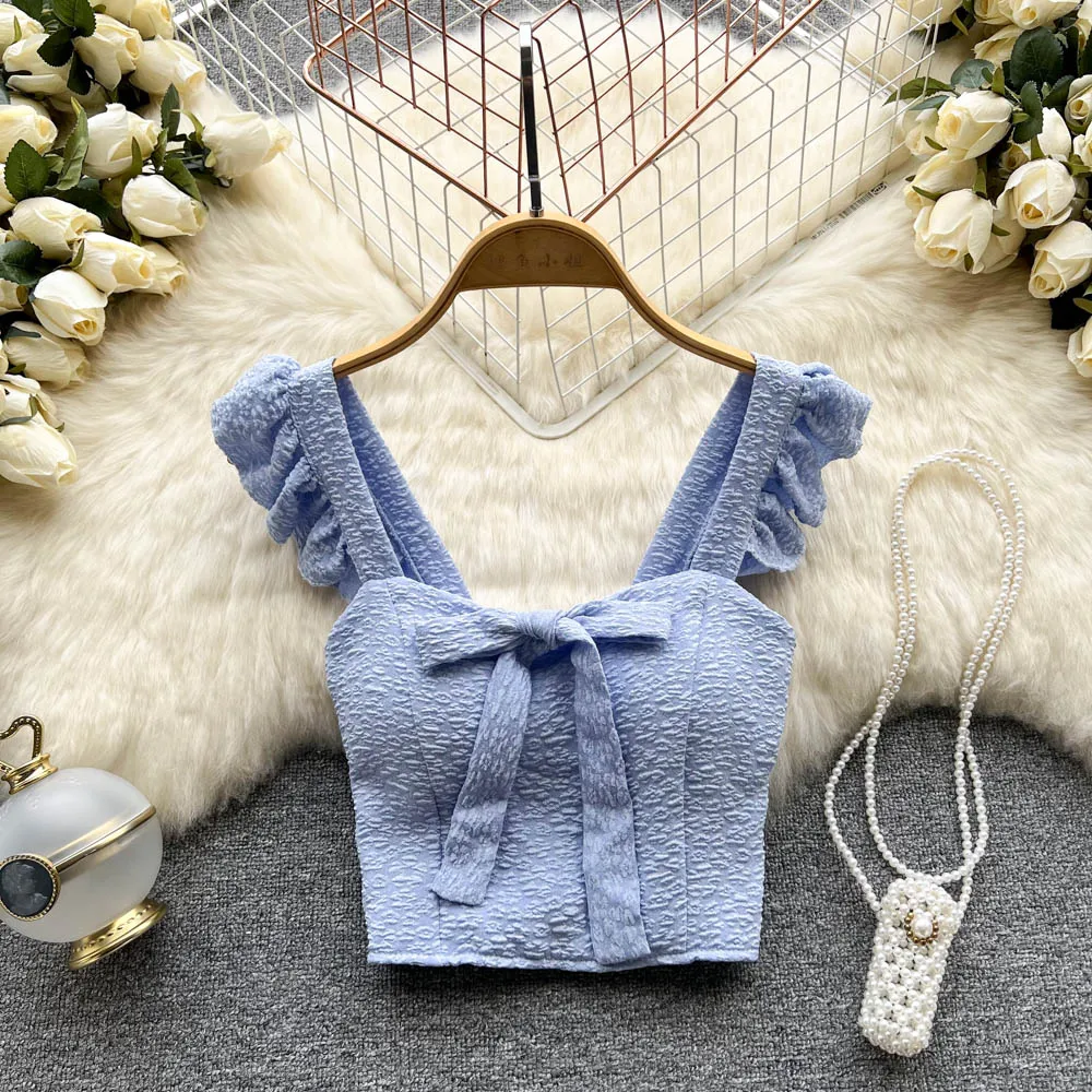 Топ женский жаккардовый с квадратным вырезом, модная одежда для девушек, однотонный облегающий жилет в французском стиле ретро, короткий топ, G360, на лето