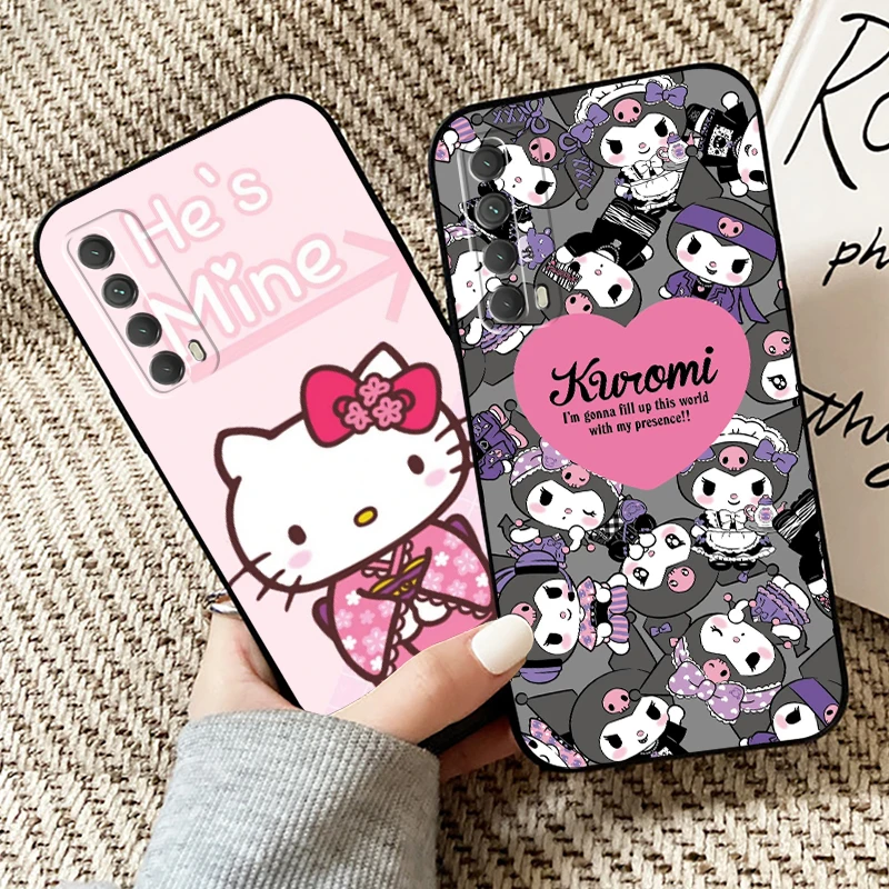 

Cartoon Hello Kitty Phone Case For Huawei P40 P30 P20 P10 Lite Honor 9 10 20 Pro 7X 8X 9X Prime P Smart Z 2021 Black Back Soft