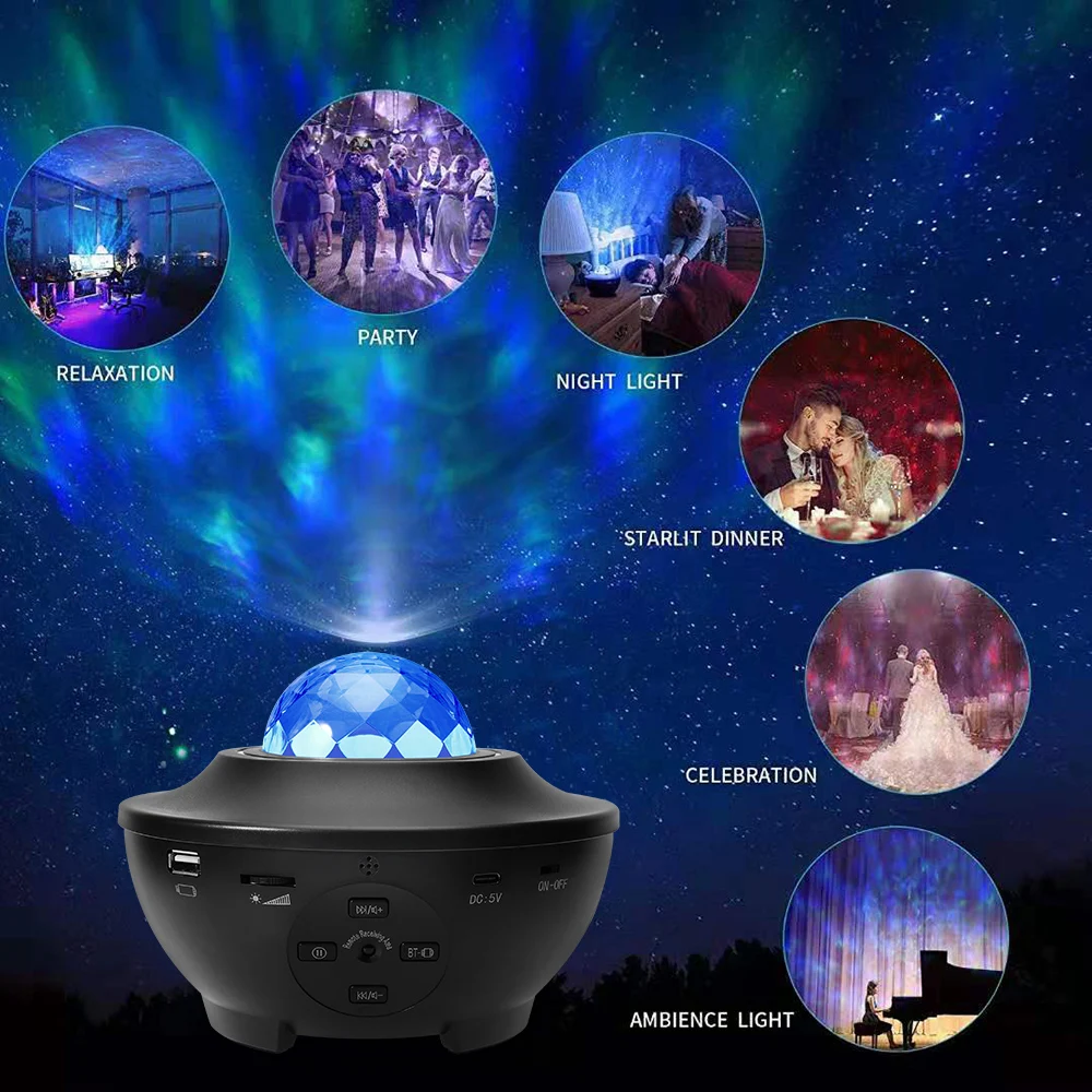 

New Smart Rotatable Night Lights for Kids Sky 360 LED Music Star Projector Light Party Decorative Luminaires Children's Gift