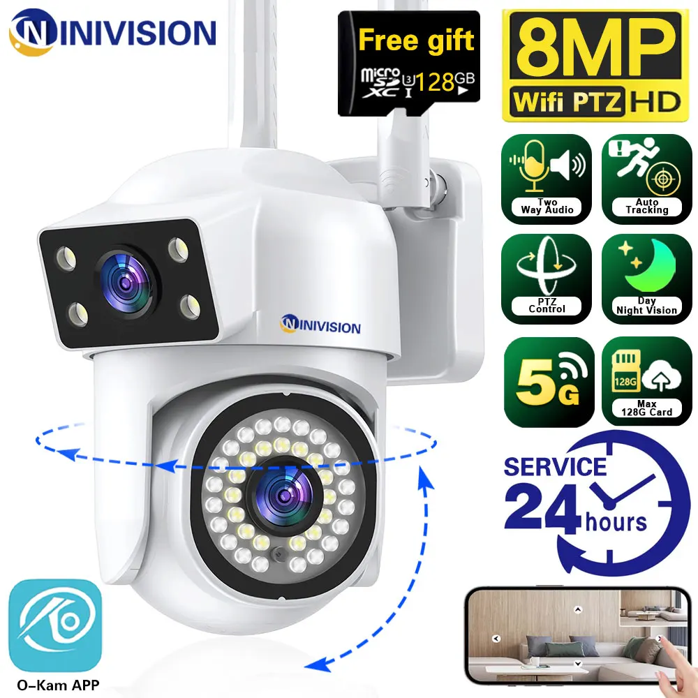 

8MP 4K PTZ Wifi Camera Dual Len Human Detect 8X Zoom Auto Tracking Outdoor Surveillance Waterproof Security Night Vision Cameras