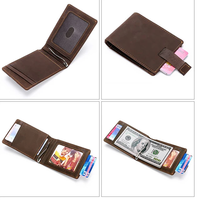 Men's Mini Wallet Vintage Genuine Leather Wallet for Men Ultra Thin RFID Credit Card Holder Money Clip Man 4