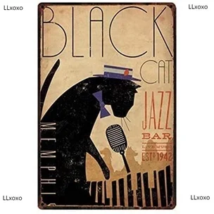 

Vintage Black Metal Sign Cat Art Print Metal Poster Tin Sign Jazz Bar Wall Decor Coffee Tray Iron Painting Wall Decor