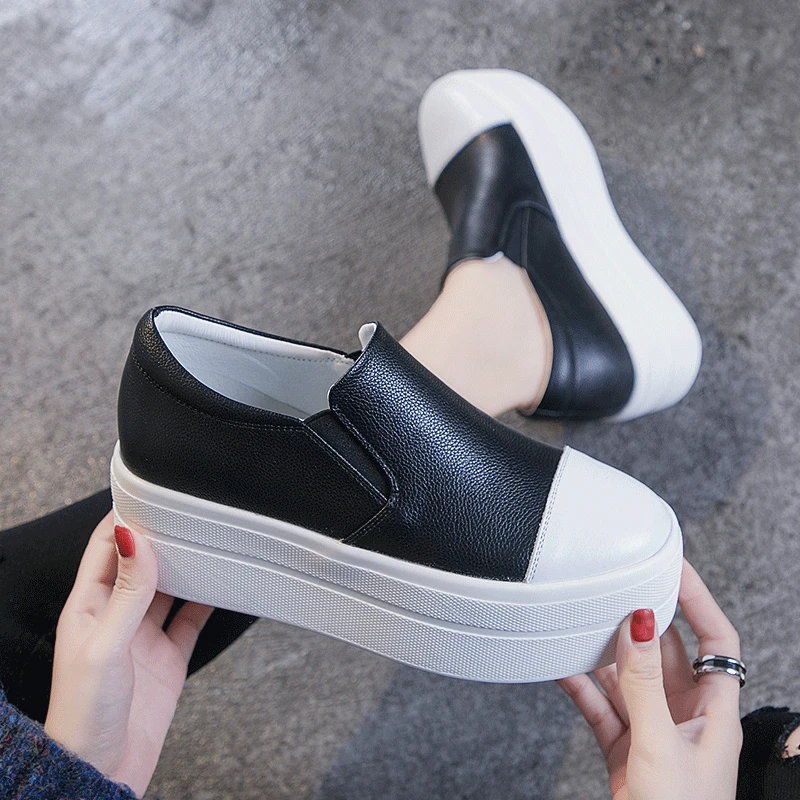

Casual Shoes Women's sneakers New Platform Heel Round Toe White Fashion Breathable Thick Bottom Slip Loafers