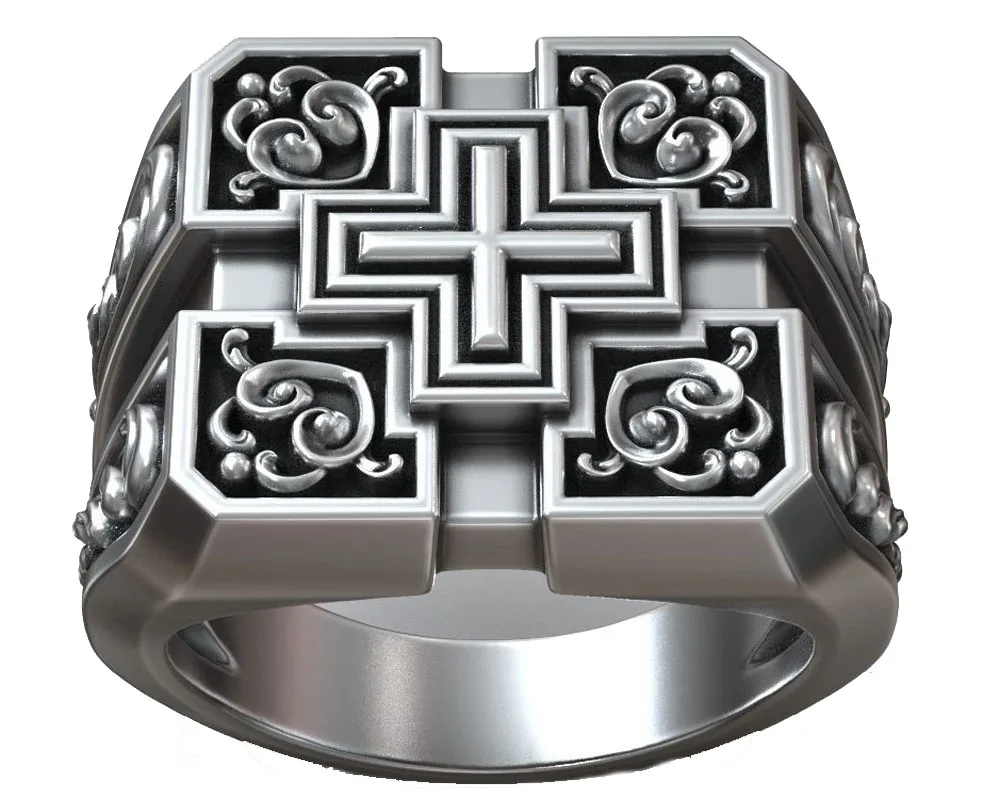 

Мужское кольцо из серебра 925 пробы с квадратным крестом