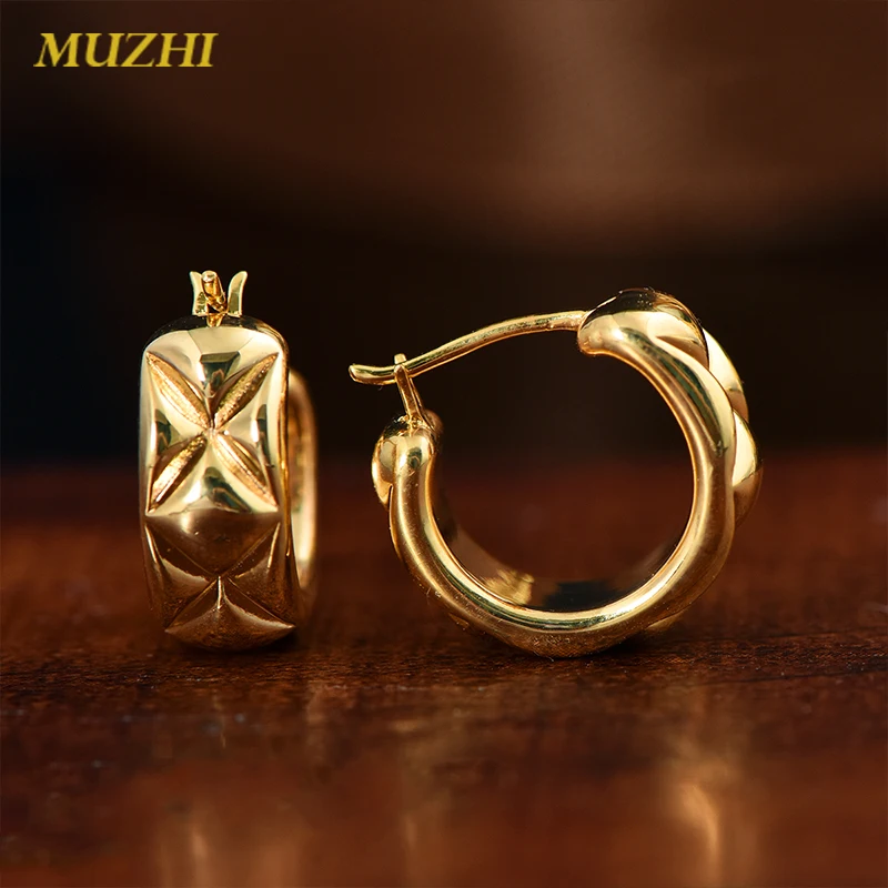 

Серьги MUZHI из 18-каратного золота в клетку с ромбовидным кольцом диаметром, модные простые легкие Роскошные Изящные ювелирные изделия, подар...