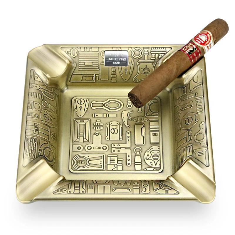 

Classic Cigar Ashtray Carved Square 4 Slot Large Diameter Cigar Ashtray Copper Metal Luxury Cigar Cigarette Tobacco Ash Tray