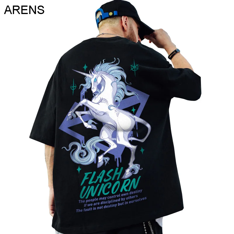 

ARENS Hip Hop T Shirt Men unicorn Charaters T-Shirts Harajuku Streetwear 2022 Summer Tshirt Short Sleeve Tops Tees Cotton Z53
