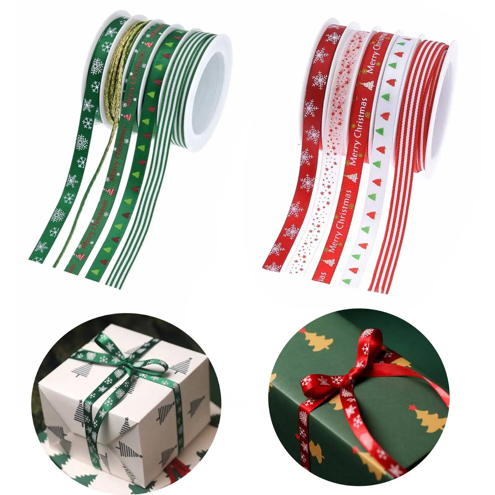 

5 Rolls 5m Christmas Ribbon for Gift Box Packaging Christmas Tree DIY Bows Wreath Christmas Ribbons for Decoration Wrapping